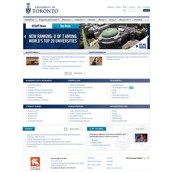 Top 50 University Websites from World University Rankings 2013 Lists